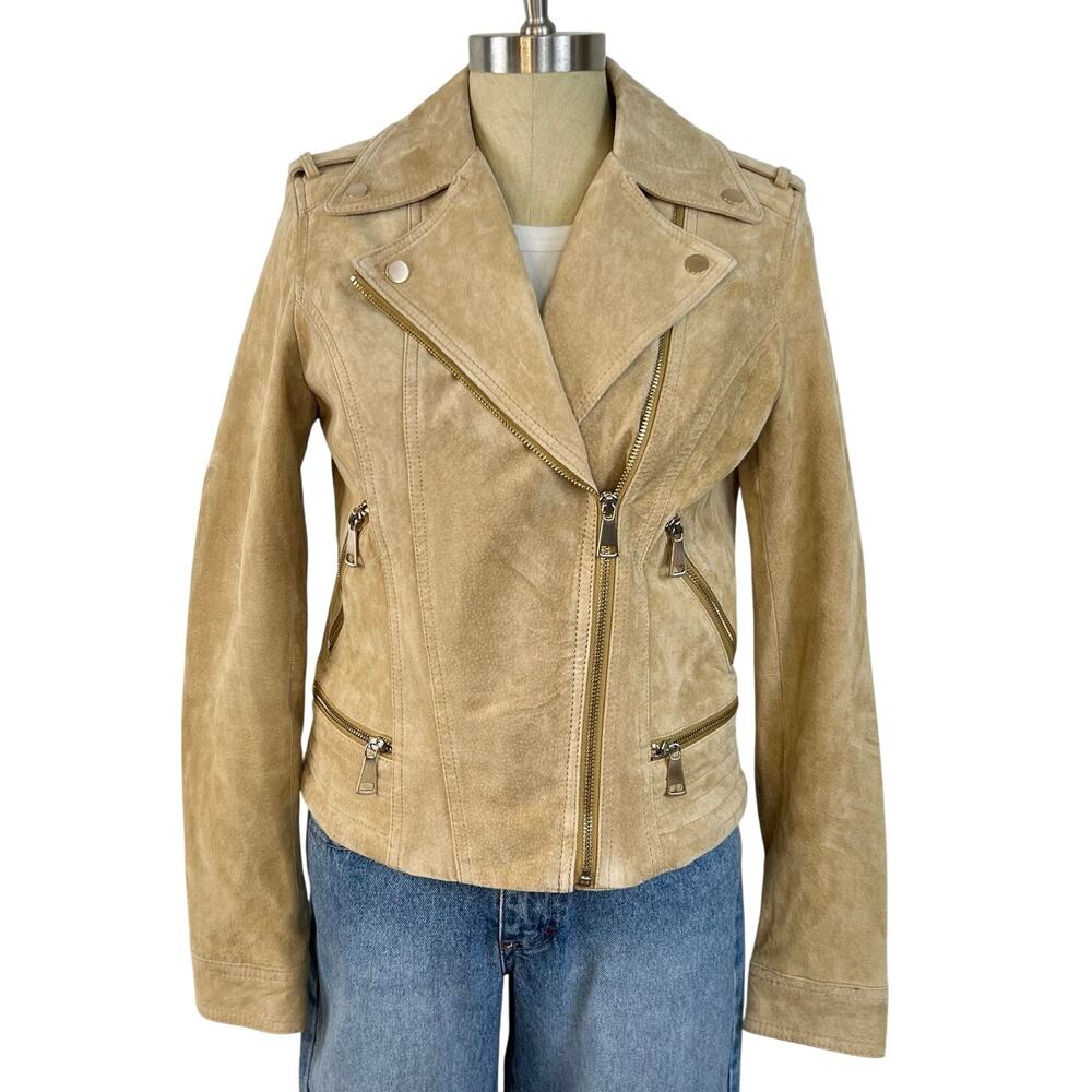 Express Women's Tan Genuine Suede Leather Moto Jacket (Sz S)